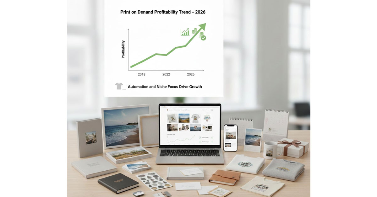 Print on demand profitability trend in 2026 showing growth driven by automation, niche focus, and scalable print-on-demand platforms